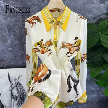 FANIECES S-4XL 여성용 셔츠 및 블라우스, 긴 소매 턴다운 칼라 용수철 셔츠, OL 스타일 여성용 루즈 블라우스, 2023