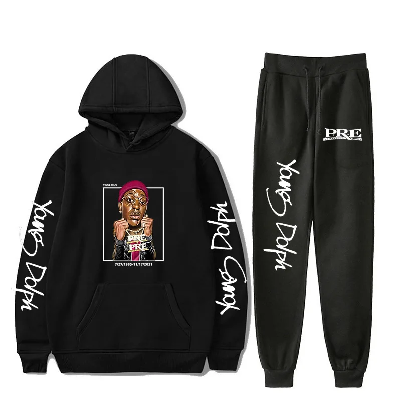 Rapper Young Dolph Men's Sportswear Sets Casual Tracksuit Two Piece Set Top and Pants Sweat Suit Male Sporting Suits Streetwear 3