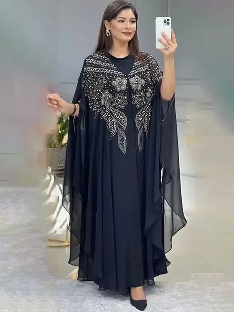 Abayas pour femmes dubaï luxe 2024 mousseline de soie Boubou robe de mode musulmane Caftan Marocain Occasions de fête de mariage Djellaba Femme