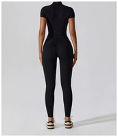 Women‘s Jumpsuits Short Sleeve Yoga Slim Fit Stretch One Piece Romper Sexy Fitness Female Black Basic Elastic Zipper Sportwears - Image 3