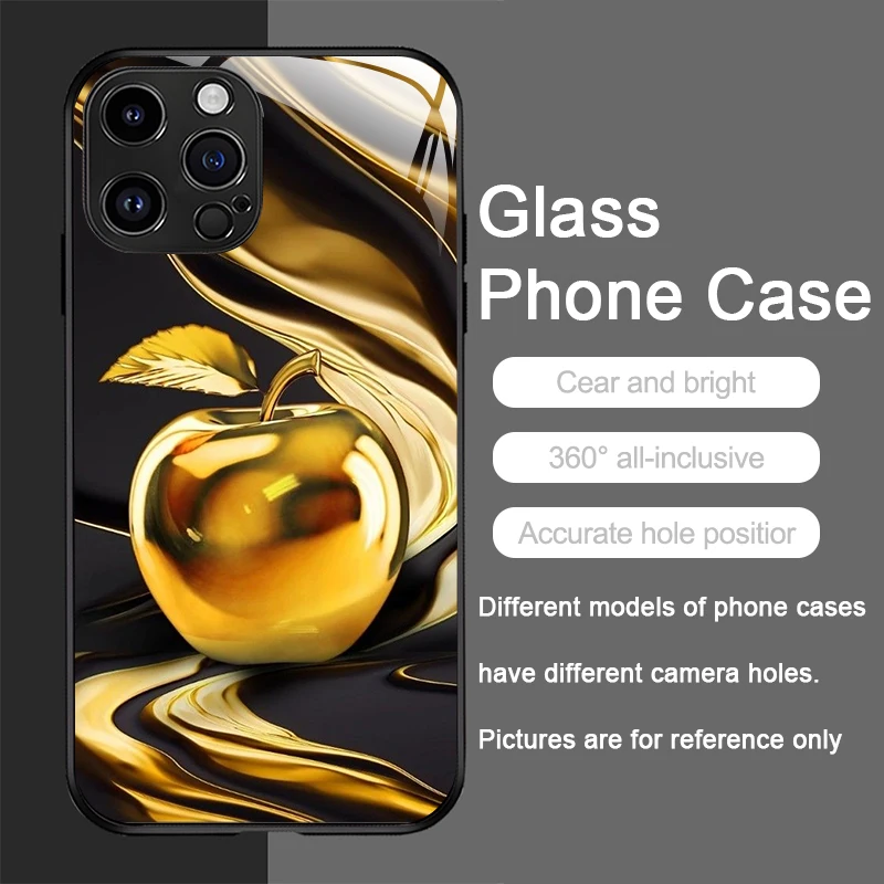 Golden Apple Tempered Glass Hard Protective Phone Case