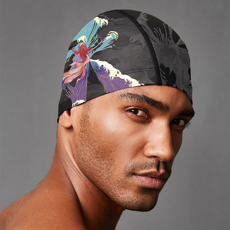 Unisex Chinese Style Swimming Cap Hats Accessories For Man Women Kids Youngs Waterproof Fishtail 2