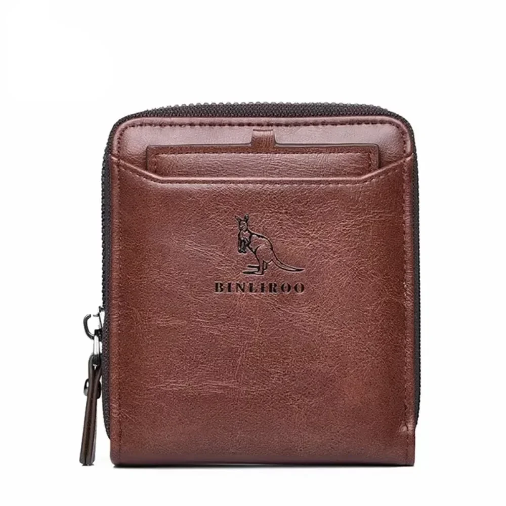 New Men Leather Wallet Business Credit Card Holder Blocking Pocket Coin Purse Zipper Wallet Male High Quality