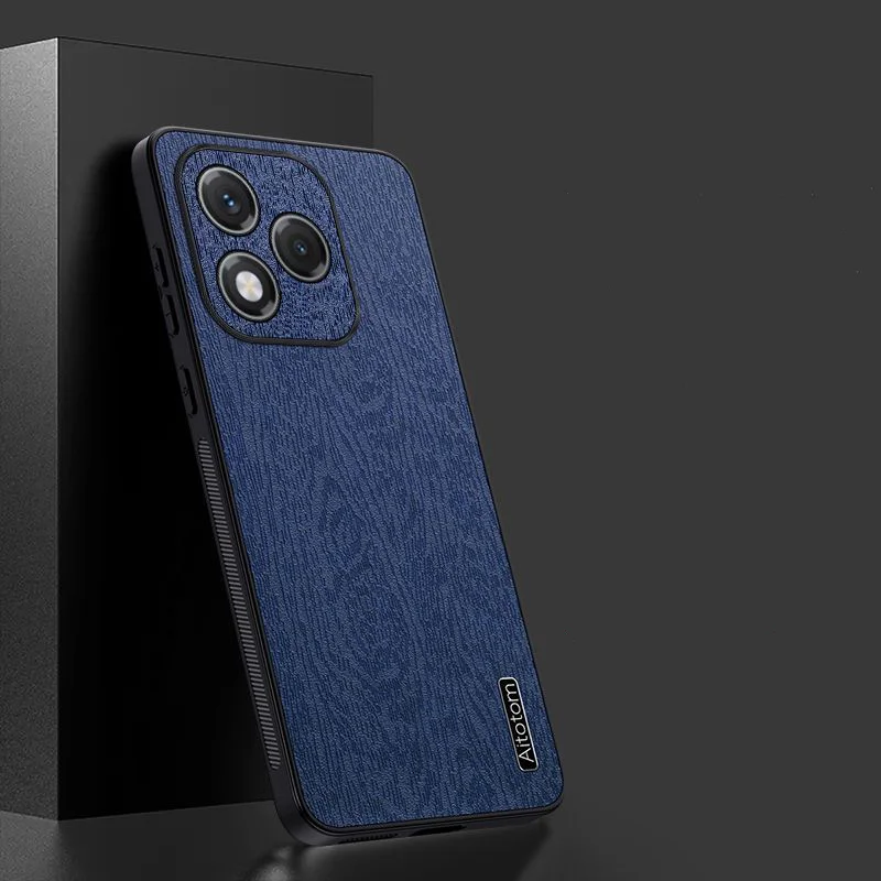 Luxury PU Leather Wood Grain Protective Phone Case - Hard Plastic Cover
