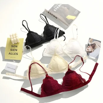 Bralettes in pizzo Reggiseno push-up da donna imbottito senza ferretto 1/3 tazza Reggiseno in tinta unita Feamle Lingerie sexy Comodo intimo in pizzo Intimo
