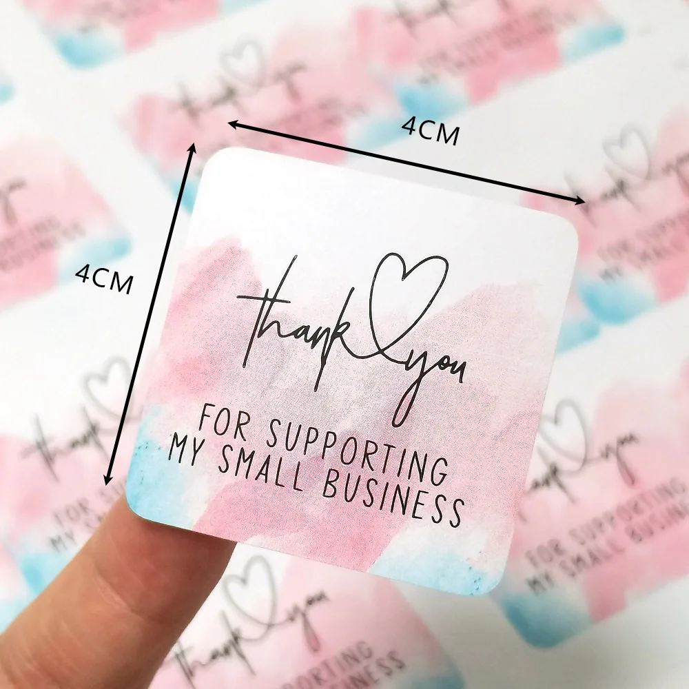 100Pcs 4CM*4CM Pink Thank You for Supporting My Small Business Stickers Cards Shipping Packaging Gift Wrapping Stickers Flakes