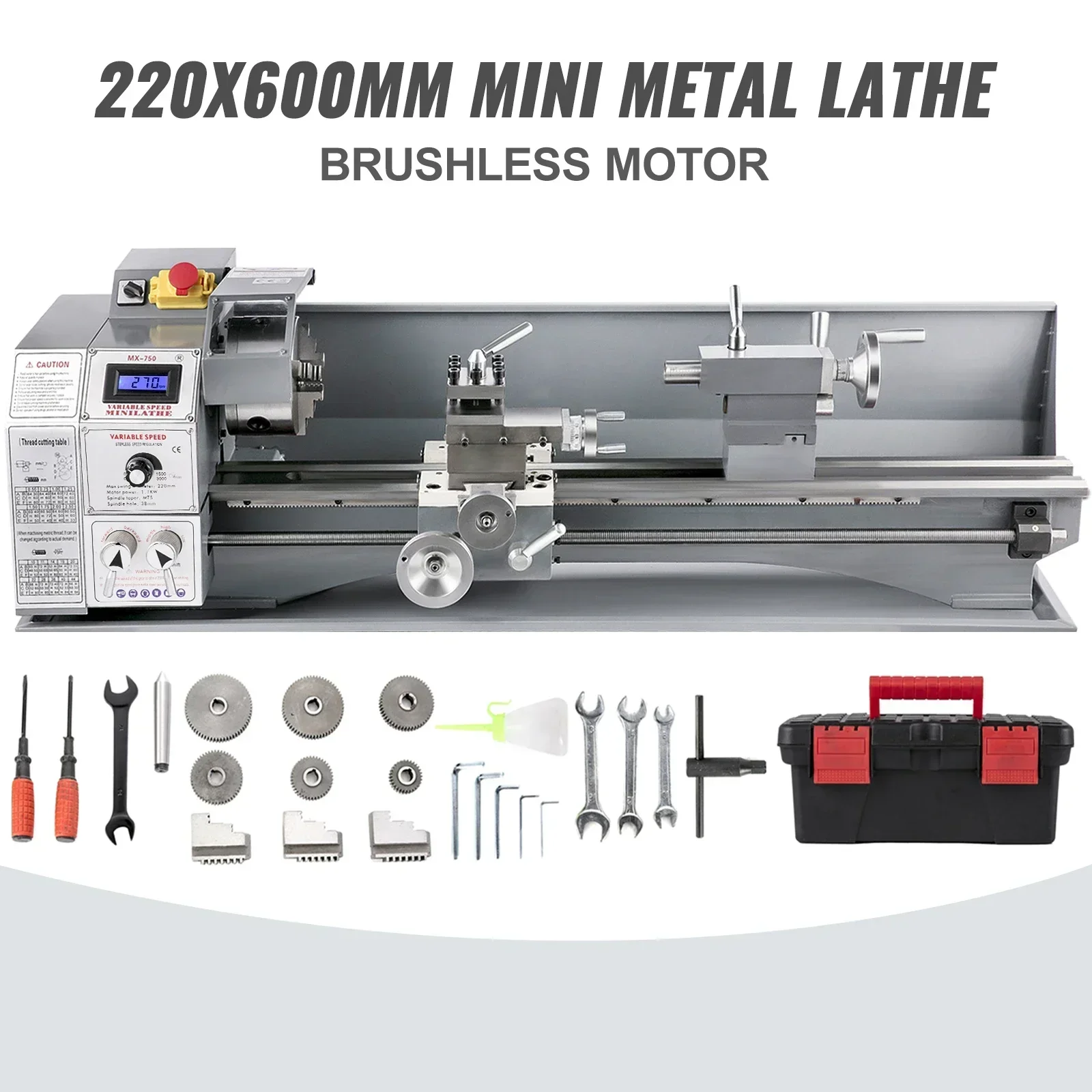 VEVOR 1100W Mini-Metalldrehmaschine 220MMx750MM Drehzahlvariable Metalldrehmaschine RPM Metallfräsmaschine Digitale Fräsmaschine – Detail 3