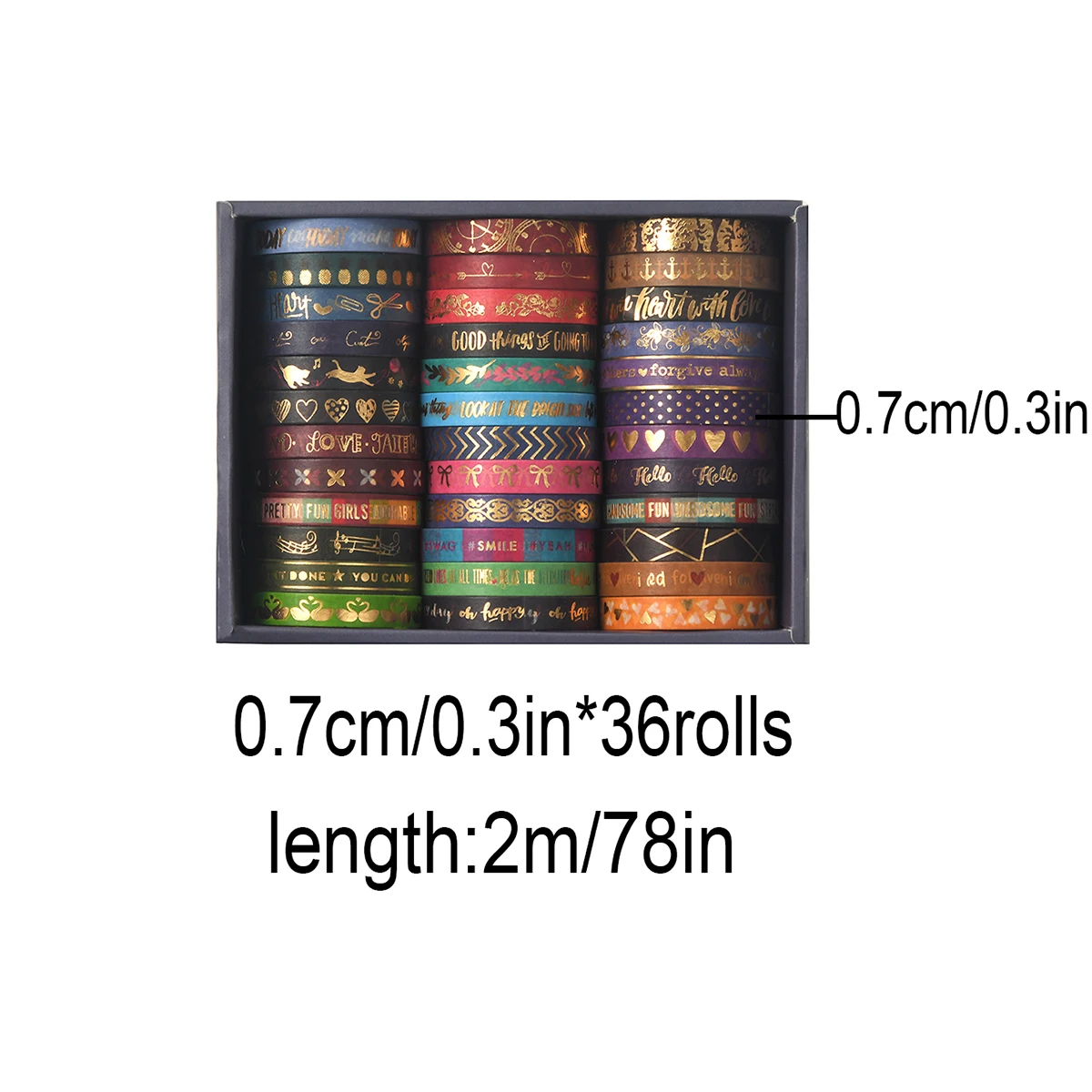 36롤 슬림 골든 포일 와시 테이프 세트 7mm 스키니 마스킹 테이프 스크랩북킹 저널링 플래너 노트북용