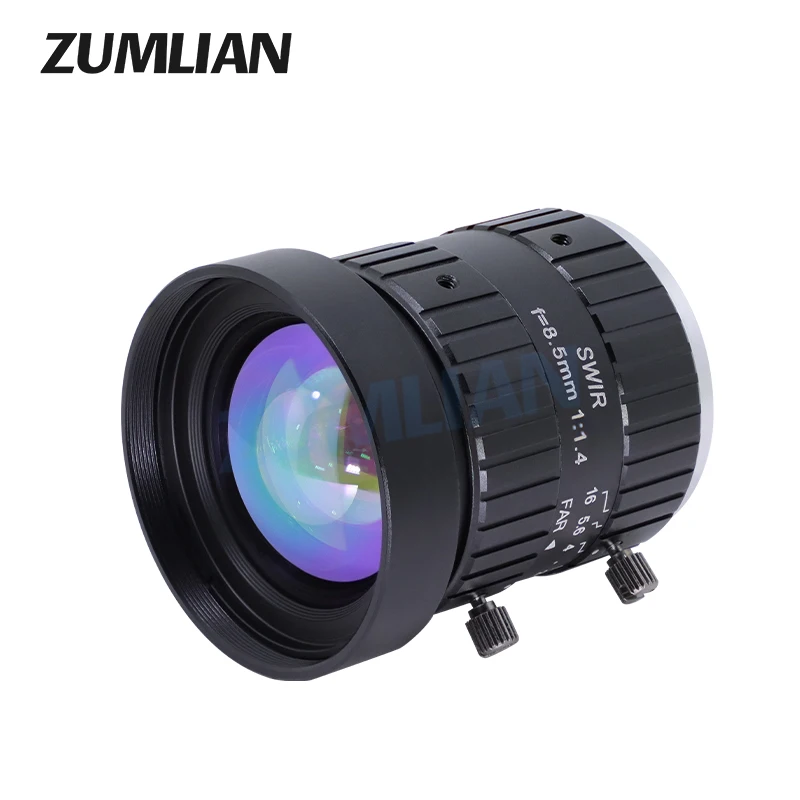 ZUMLIAN 8.5mm NIR 렌즈 750-1700nm 산업용 검사 카메라 2/3'' CMOS 센서 F1.4 수동 조리개 (4K NIR 카메라용)