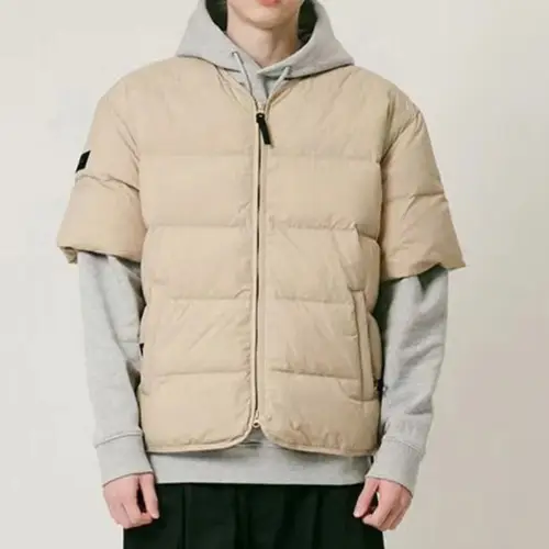 Japanese Couple Short Sleeved Cotton Padded Jacket for Autumn Winter New Warm Collarless Zipper Vest Parkas Men Trendy Outerwear - Image 5