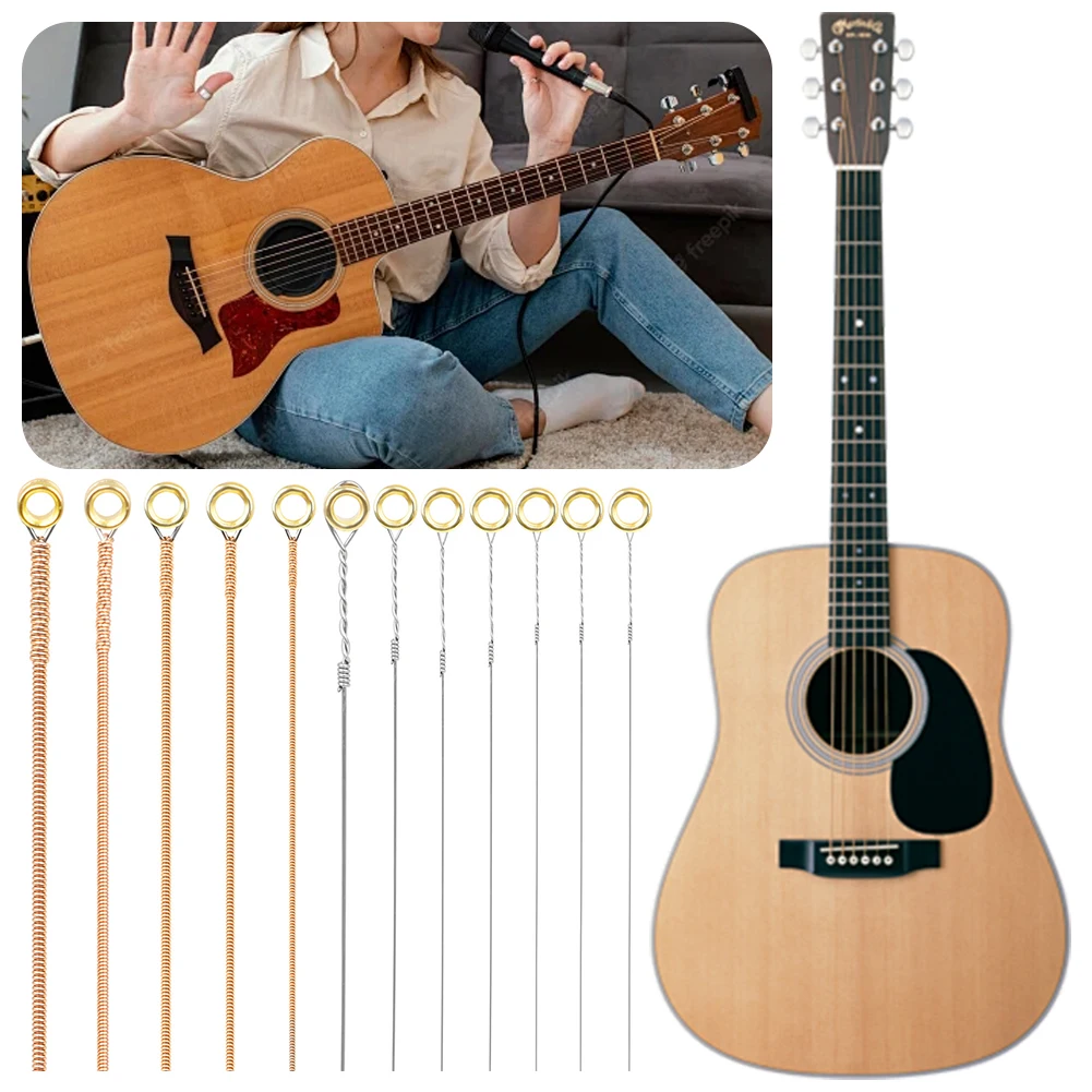 12-String Guitar Strings Folk Guitar Accessories Parts with PU Coating Folk Guitar Strings Light Great Bright Guitar Strings