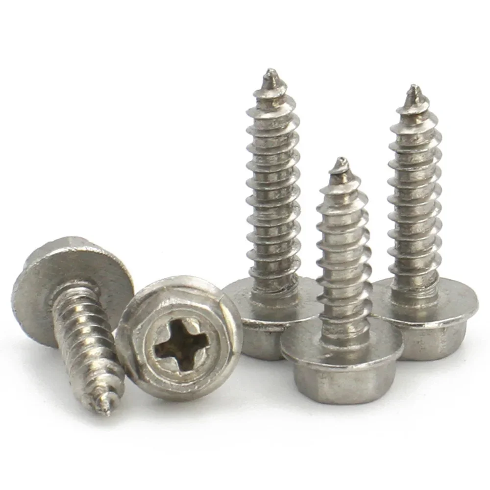 10-50pcs 304 Stainless Steel M3 M4 M5 M6 Self-Tapping Phillips Hex Screw Cross Hexagonal Flange Cross Head Screws Wood Nail self tapping screw kit self tapping screw tapping screws cross phillips screw stainless steel screw phillips head screw cross round head screw