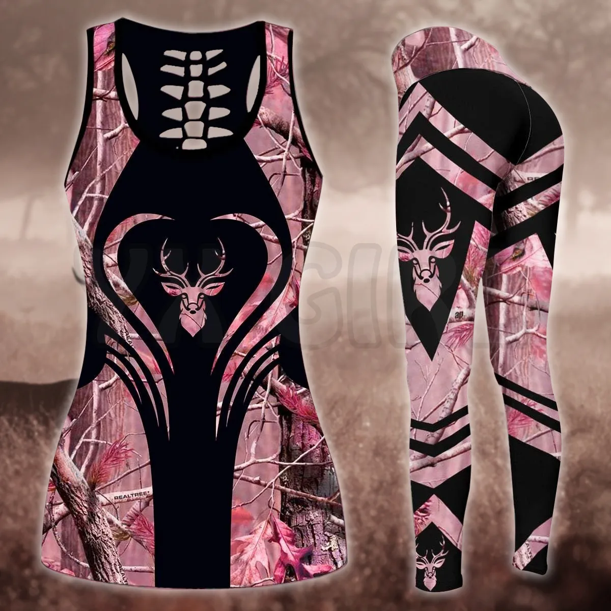 Hunting Deer Hunt  3D Printed Tank Top+Legging Combo Outfit Yoga Fitness Legging Women