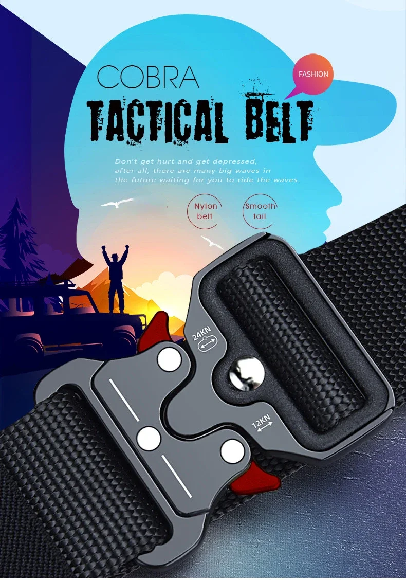 Echter taktischer Gürtel mit Schnellverschluss, Outdoor-Militärgürtel, weiches echtes Nylon, Sportzubehör für Männer und Frauen, schwarzer Gürtel – Detail 1