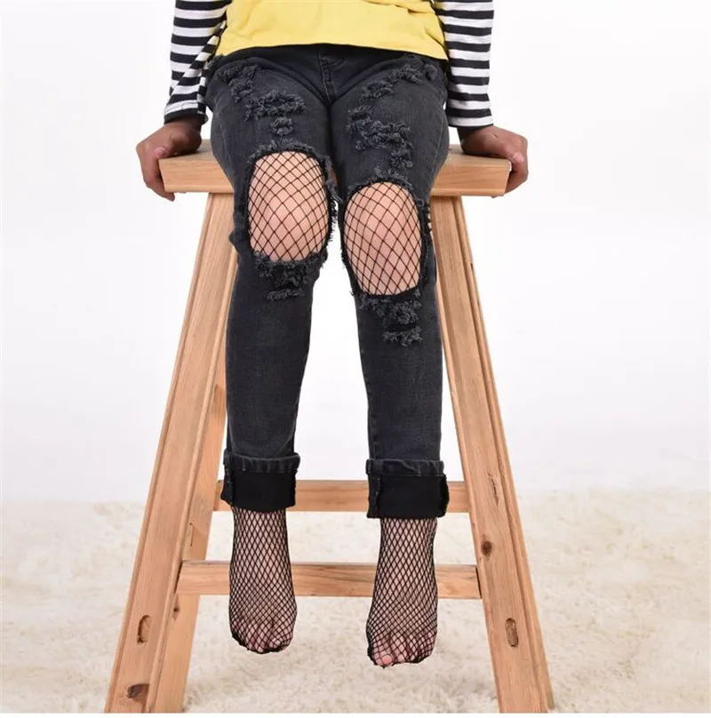 Kids Pantyhose 5-15years Kids Girl Fishnet Net Tights Black White Hollow Out Stockings Mesh Casual Tights