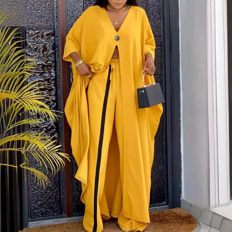 브이넥 루즈한 긴팔 블라우스 바지, 단색 여성복, 용수철 여름 신상 세트, 2024  Best5