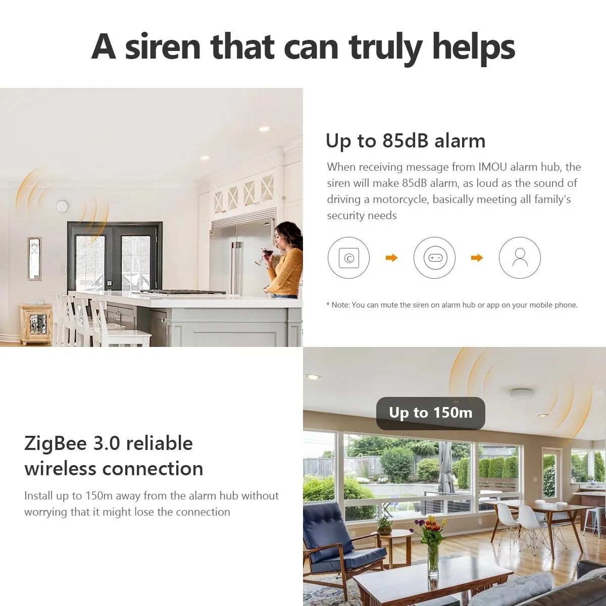 IMOU Smart Life WiFi Siren Alarm 85dB Loud Speaker ZigBee 3.0 with Strobe Flash Siren Long Endurance for Home Security System