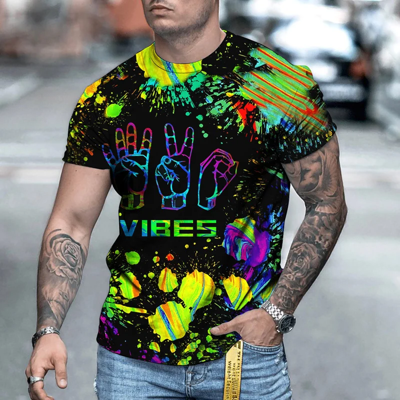 

Abstract Geometry T-shirt For Men Colorful Dots O-Neck Short Sleeve Tees Loose Streetwear Casual Sweatshirt Male Clothing Tops