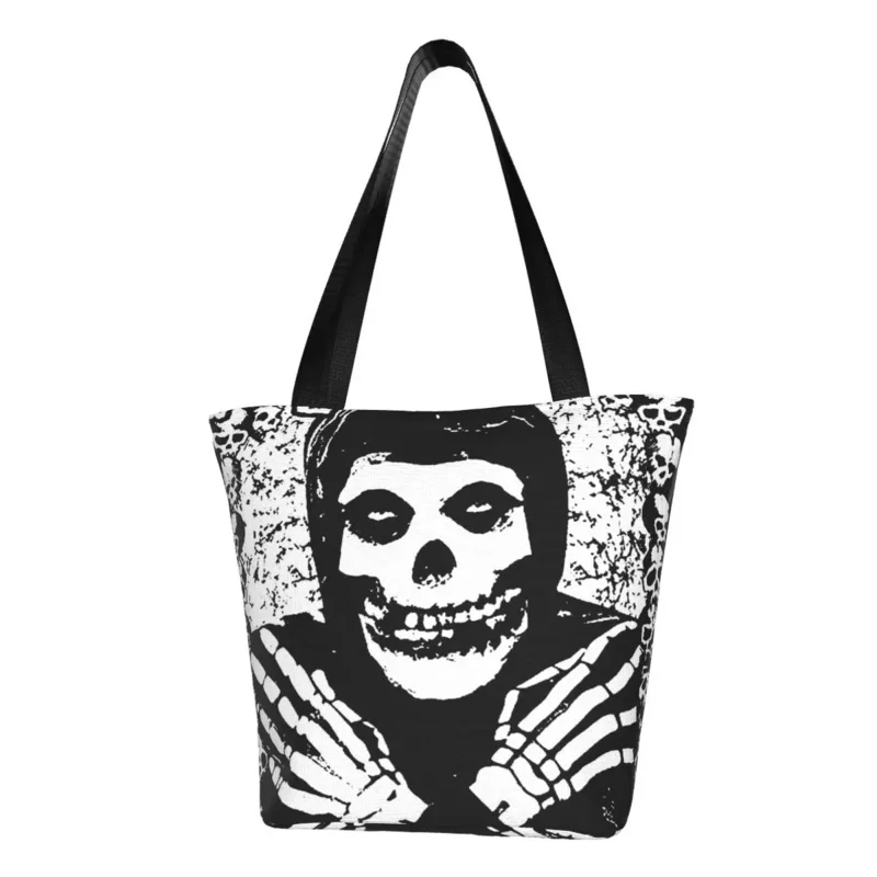 

Misfits Skull Punk Rock Groceries Shopping Tote Bag Women Funny Horror Canvas Shoulder Shopper Bags Big Capacity Handbags