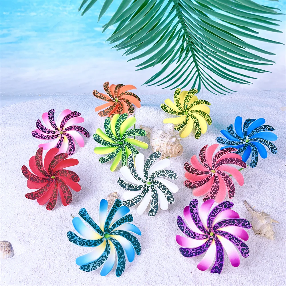 10 Pcs Tahitian Tiare Flowers With Green Core & Stem Hair Side