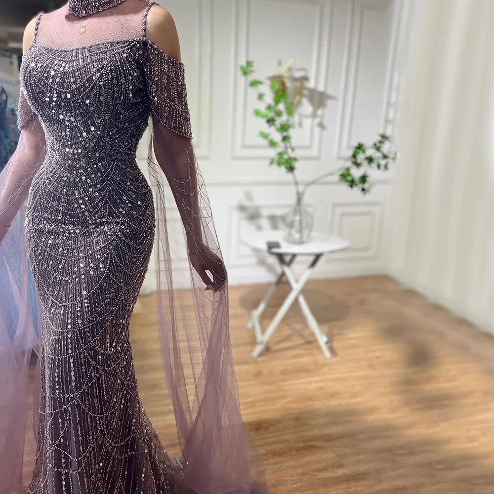 GETADME Serene Hill 2025 Arabic White Mermaid  Short  Beaded Long Evening Dresses Gowns For Occasion Customized