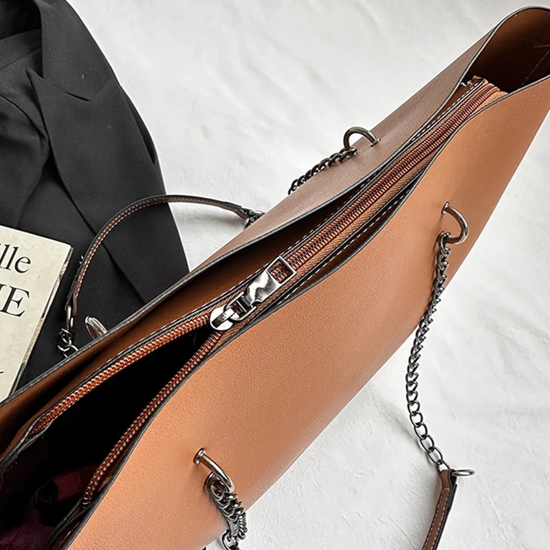 Minimalist Large Capacity Tote Bag Women's Fashion Shoulder Solid Color Chain Bag Female Stylish PU Leather Underarm Bags