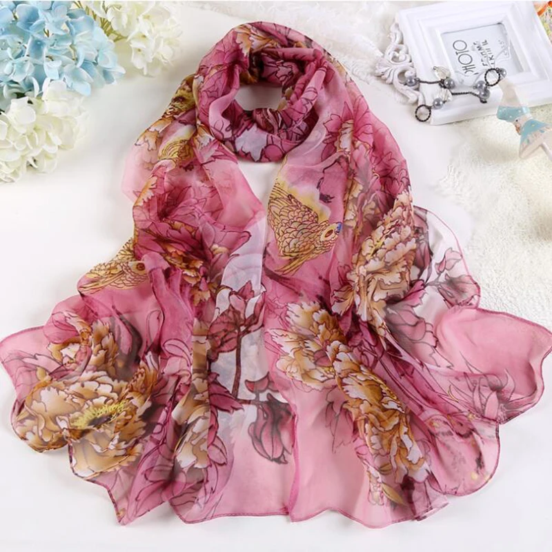 Women’s Fashion Chiffon Georgette Silk Scarf – Peony Flower Hijab, Summer Beach Sarong, Bandana & Shawl HY30 Safety Accessories Scarves & sarongs