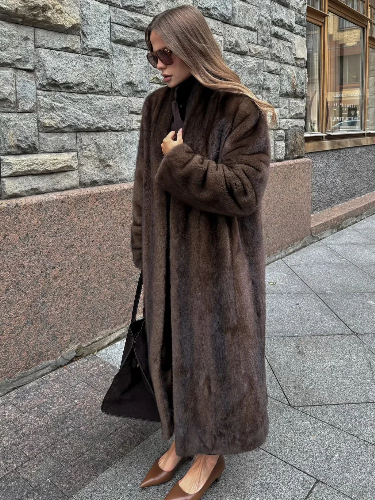 Women's Luxury Soft Thicken Warm Hairy Faux Fox Fur Coat Fashion Oversized Brown Long Sleeve Fluffy Jacket 2024 Lady Streetwear 3