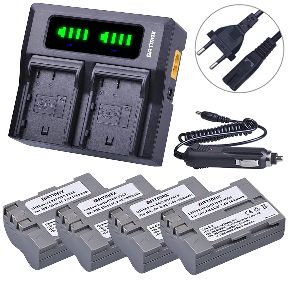 

Batmax 4pcs EN-EL3E EN-EL3 battery+LED Rapid Dual Charger for Nikon D700 D70S D80 D90 D50 D300S D300 D100 D200 MH-18A