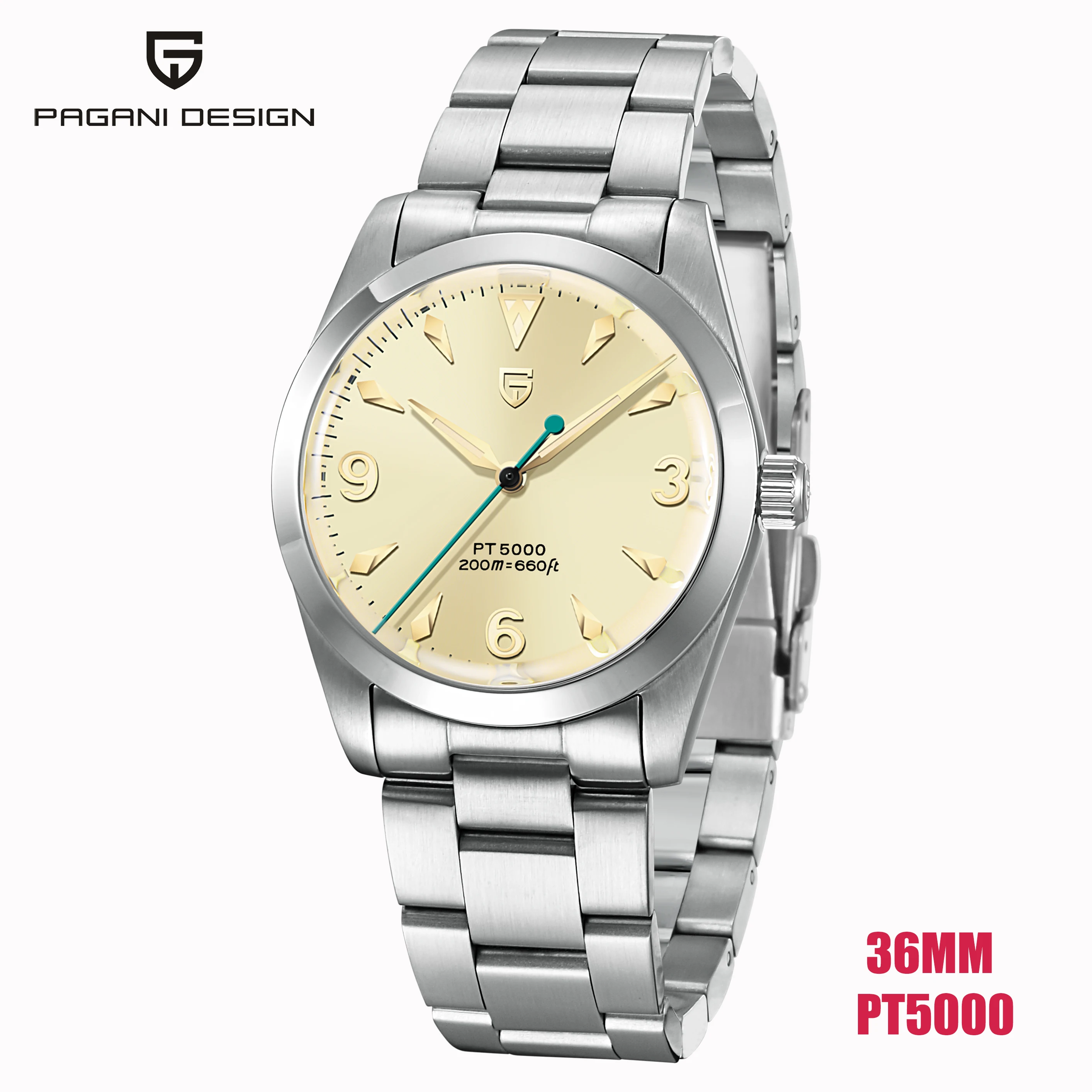2022 New 36MM PAGANI Design Men Retro Mechanical Watch PT5000 Luxury Stainless Steel AR Sapphire 200m Waterproof reloj hombre 1