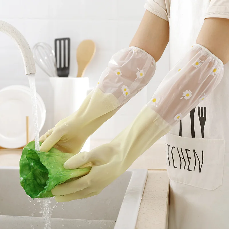 Household Gloves PVC Laundry Waterproof Plastic Home Cleaning Tools Rubber Anti-skid Plush Kitchen Washing Dishes Cleaning