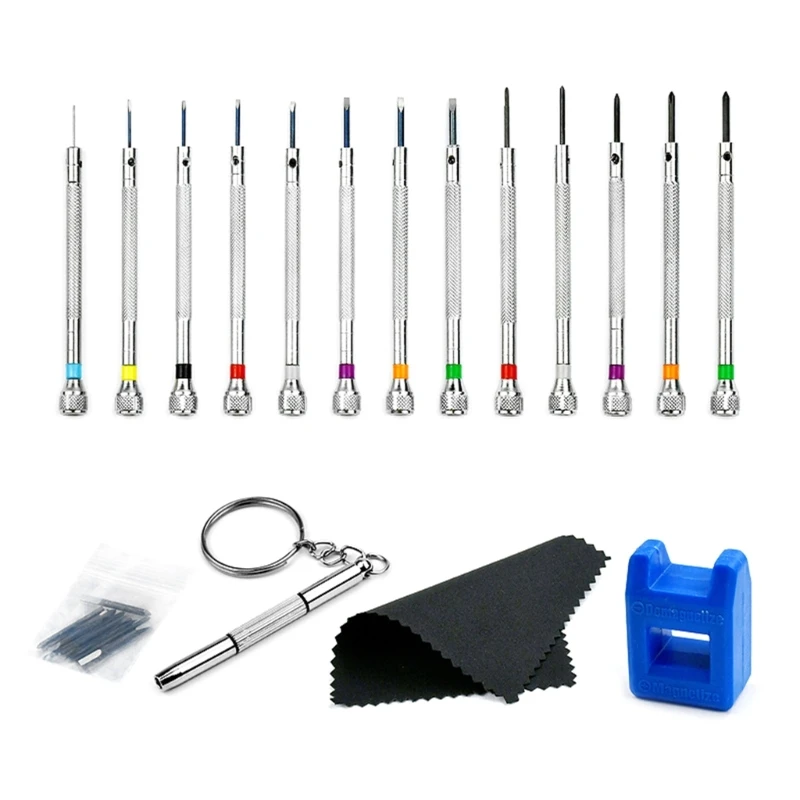 

13Pcs Watch Tool Repair Screwdriver Set 0.6-2.0mm Slotted/1.2mm-2.0mm Screwdriver Professional Watchmakers Tools 40JE