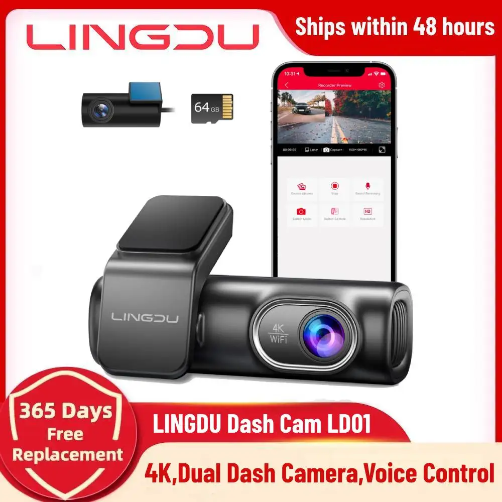 LINGDU видеорегистратор LD01 4K передний и задний 1080P двойной видеорегистратор Голосовое управление 24-часовой режим парковки Автомобильный видеорегистратор для автомобилей