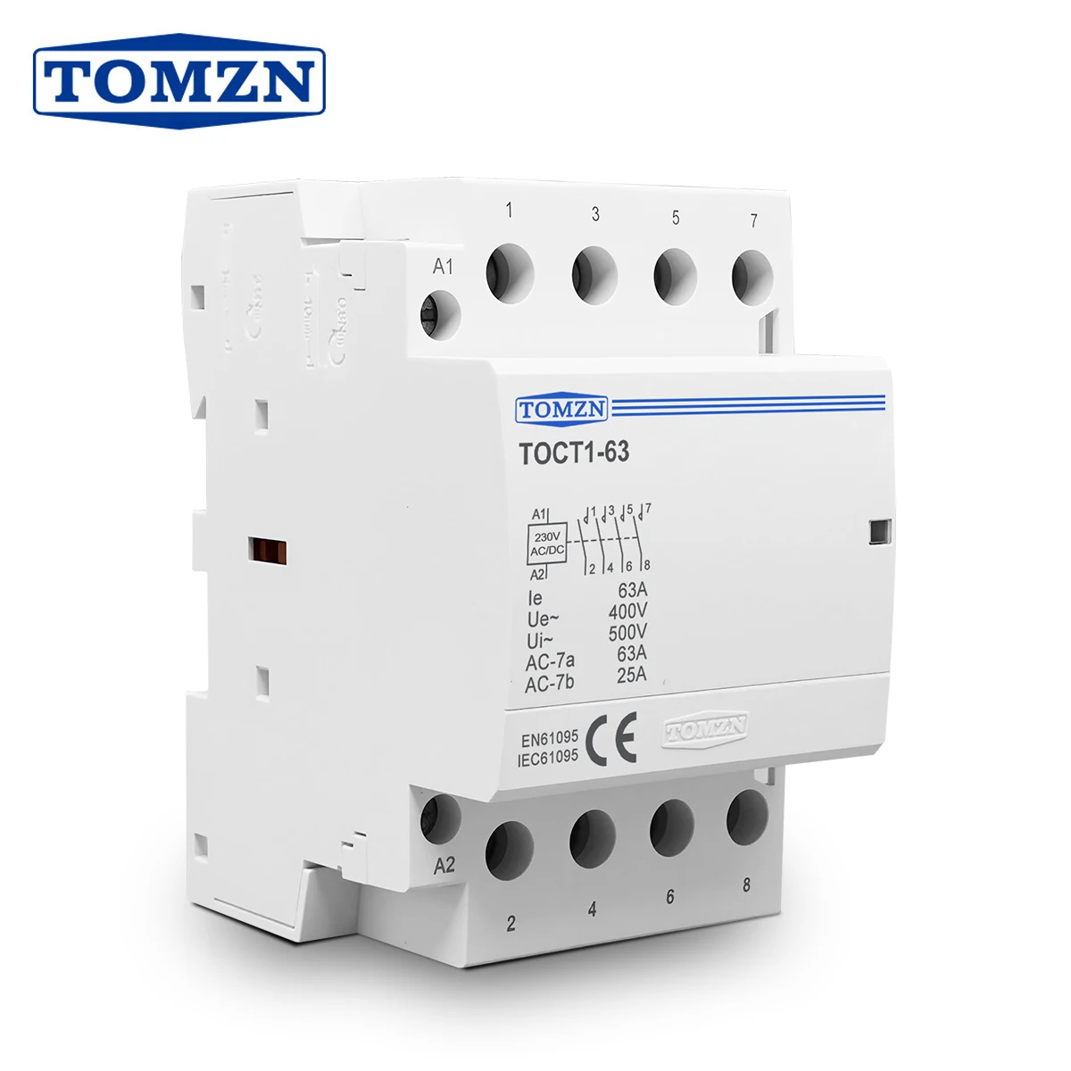TOMZN TOCT1 4P 63A 딘 레일 접촉기 ? 400V AC, 코일: AC/DC 24/110/230V, 접점: 4NO / 4NC / 2NO2NC 전환형