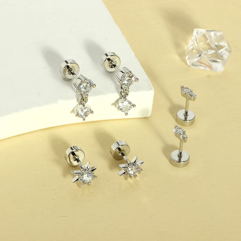 Ohrringe mit flacher Rückseite für Damen, hypoallergene Ohrstecker aus Stahl für empfindliche Ohren, Edelstahl-Ohrringset mit flacher Rückseite – Detail 18