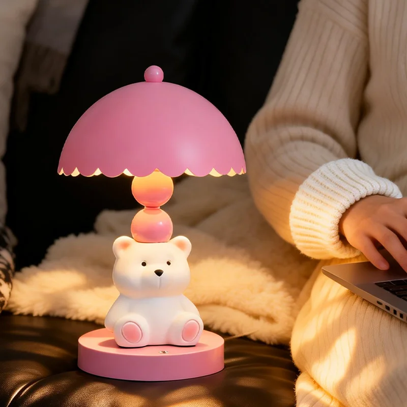 귀여운 핑크 곰 테이블 램프 침실 나이트 스탠드 어린이 방 보육원 및 거실 홈 조명 장식을위한 장 장식품
