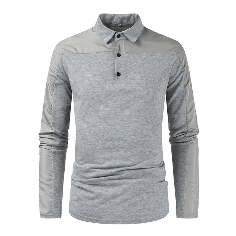 

Mens Slim Fit Lapel Patchwork Casual Long Sleeves Shirt Breathable T Shirts Stitching Soft Top Elasticity Fashion Men Shirt