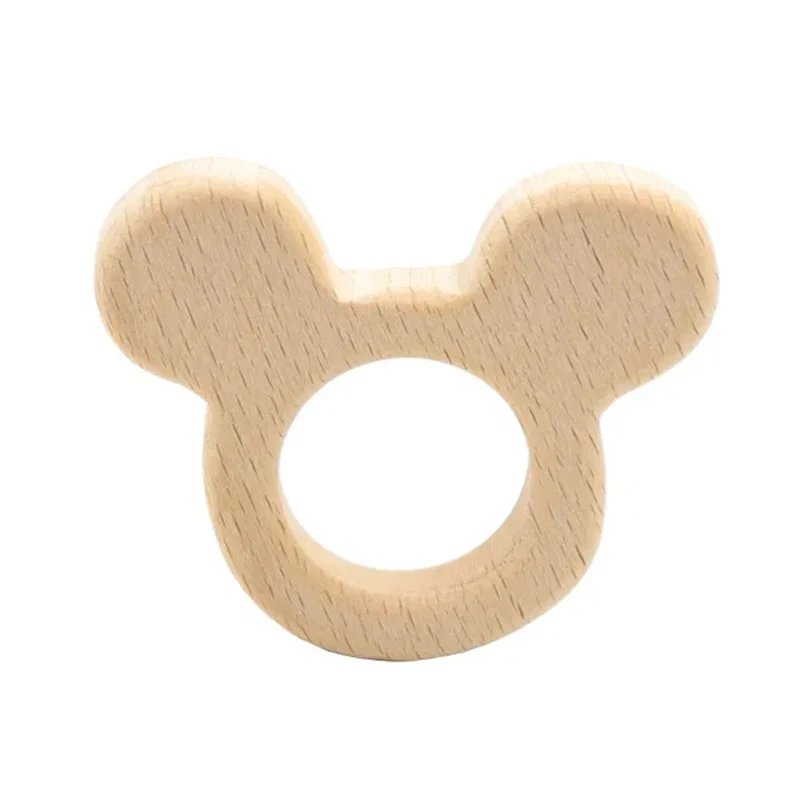 10PCS Baby Food Grade Wooden Beech Teether Animal Bears Nursing Wood Pendant Pacifier Accesories Gifts Rattle Sensory Chew Toys