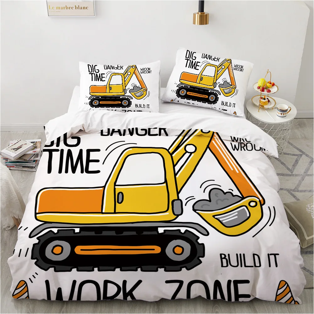 Boys Cartoon Car Bedding Set Full Construction Vehicles Comforter Cover for Kids Children Cartoon Machinery Truck Duvet Cover