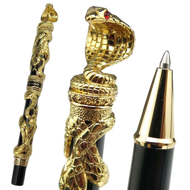 Jinhao Luxurious Snake Roller Ball Pen Golden & Black Cobra 3D Pattern Texture Relief Sculpture Technology Writing Pen JR009