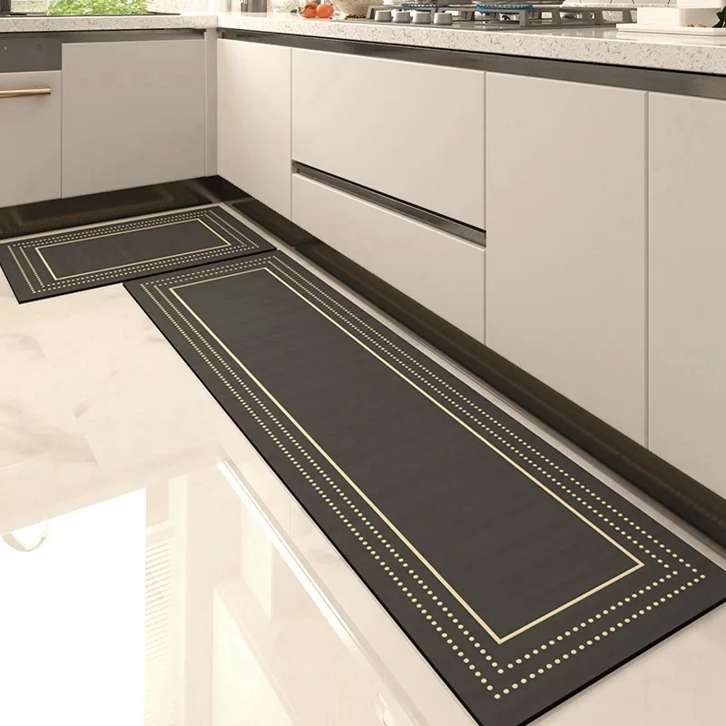 Kitchen Floor Mat Pvc Leather Waterproof Carpet Anti-slip Oil-proof Foot Mats Long Strip Rug Modern Style Home Decoration Rugs 2