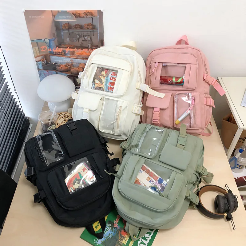 Simple Stylish Unisex School Backpack Breathable Lightweight Expandable Spine Protection Nylon Material Fresh Sweet Style 3