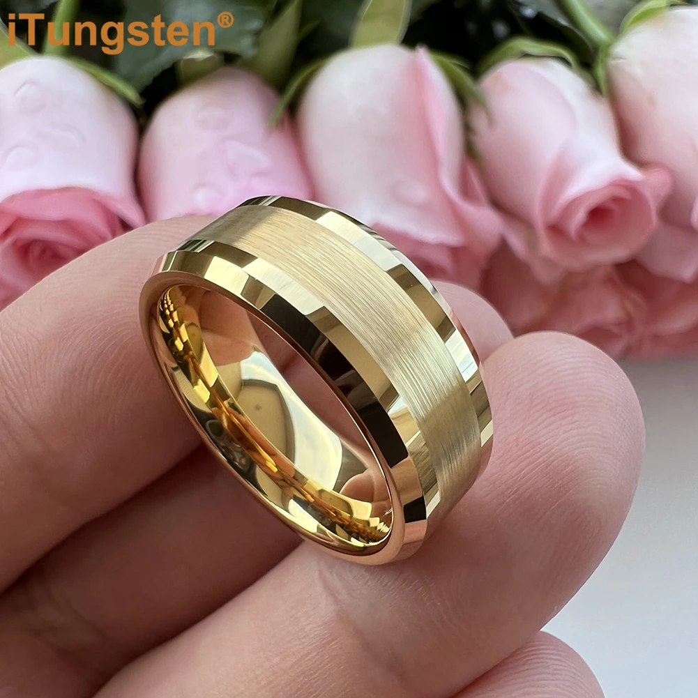 6mm 8mm Engagement Wedding Band Gold Plated Tungsten Finger Ring Men Women Couple Fashion Jewelry Comfort Fit
