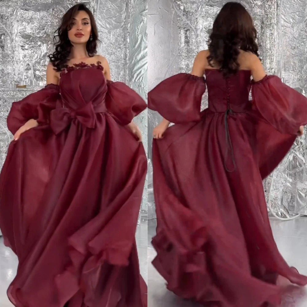 Customized Chiffon Bow Flower Ruched A-line Off-the-shoulder Long Dresses Cocktail Dresses Exquisite Modern Style Pastrol Unisex