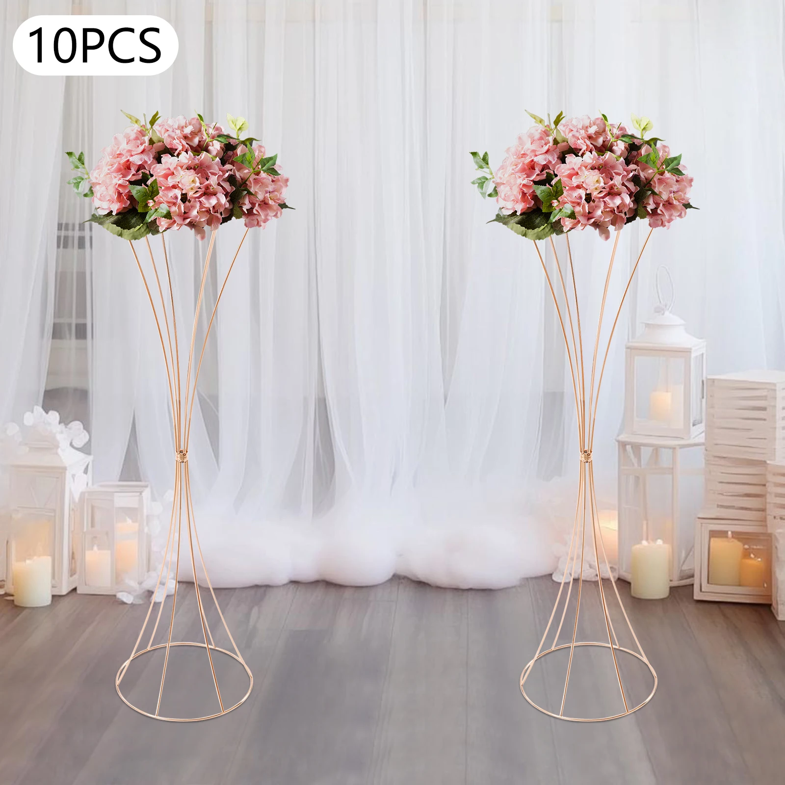10 Stück goldene Vasen in Trompetenform, 80 cm, stapelbarer Blumenständer aus Metall, DIY-Blumenarrangement-Dekoration für Hochzeit, Party, Event – Detail 1