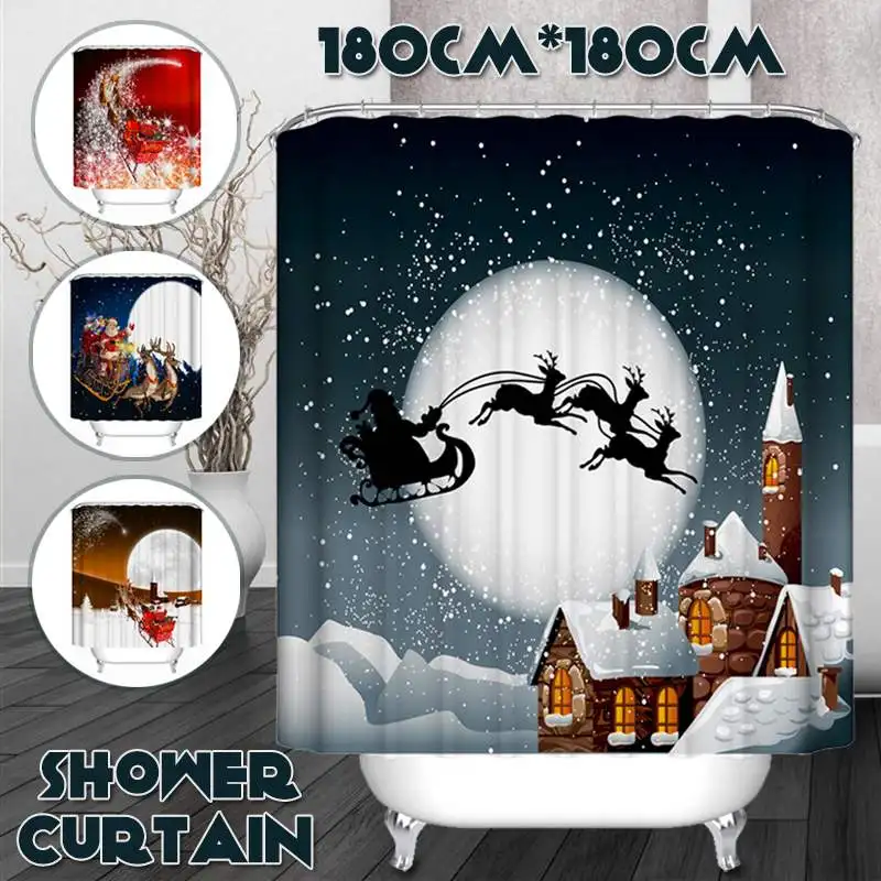 

Shower Curtain Christmas Bathroom Decor Fast Delivery Moldproof Waterproof Digital Printing Polyester with 12pcs Hooks 180X180cm