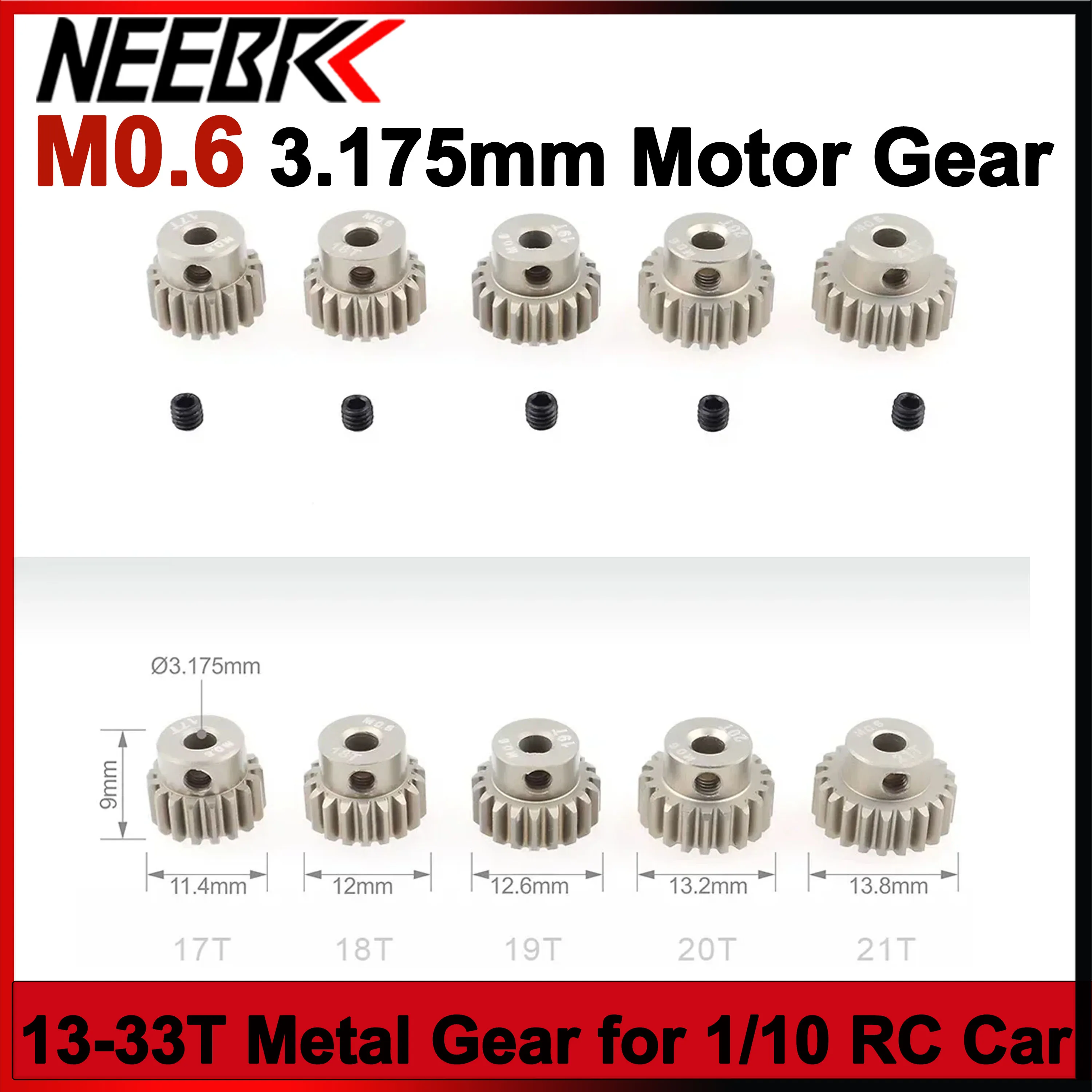 Pignon Moteur RC M0.6 13T-20T 3.175mm - Lot de 8 Couleurs