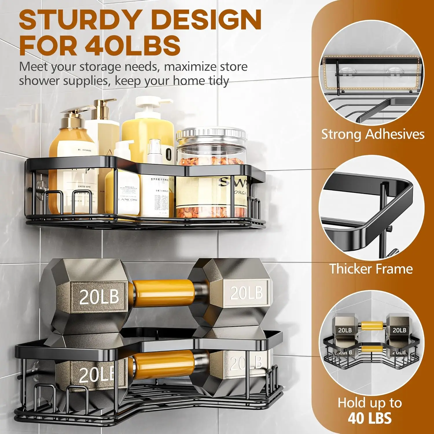 3-Pack Corner Shower Caddy Organizer Shelves Storage Rack Accessories for Bathroom Countertop Home Decor Set 4