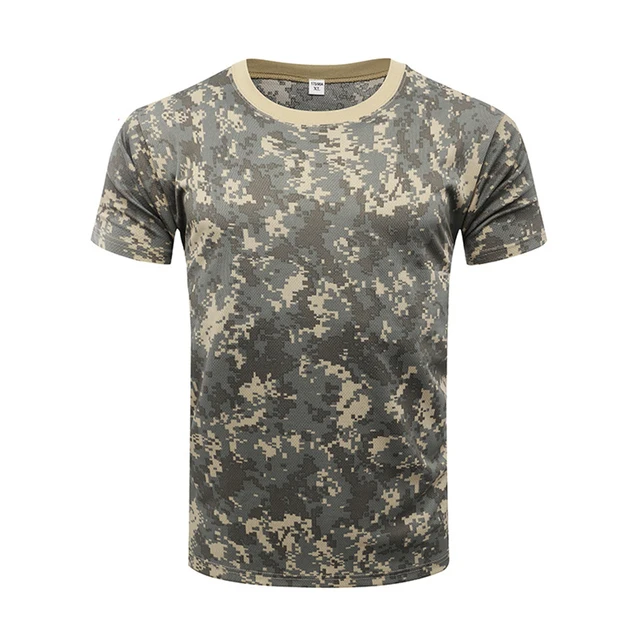 Outdoor Sports Men T-Shirts Camouflage Quick Dry O Neck Short Sleeve Tops Shirt Military Army Camo Hiking Hunting T Shirt ACU