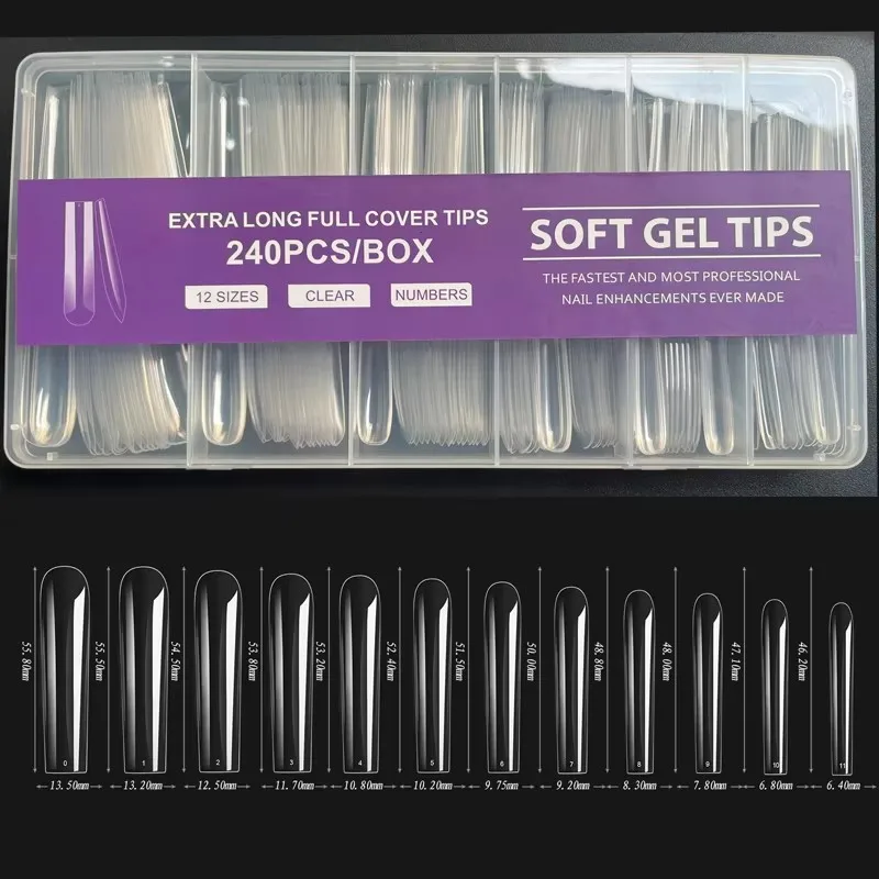 240 Pieces XXL Fake Nails Extra Long Ballet Press-On Full Cover Matte Gel Nail Tips American Capsule Fake Tips